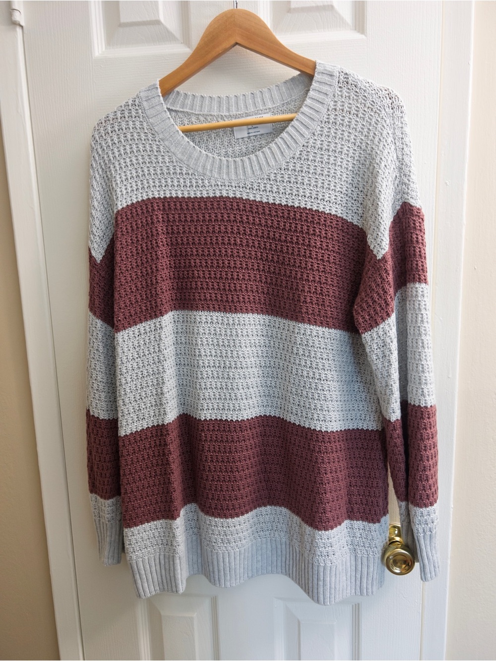 Old Navy Gray and Mauve Striped Crewneck Sweater